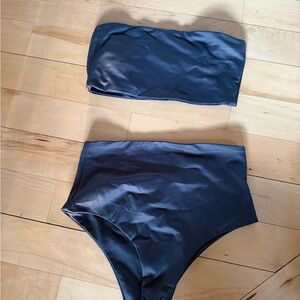 High-Waist Bandeau Bikini Set - Charcoal